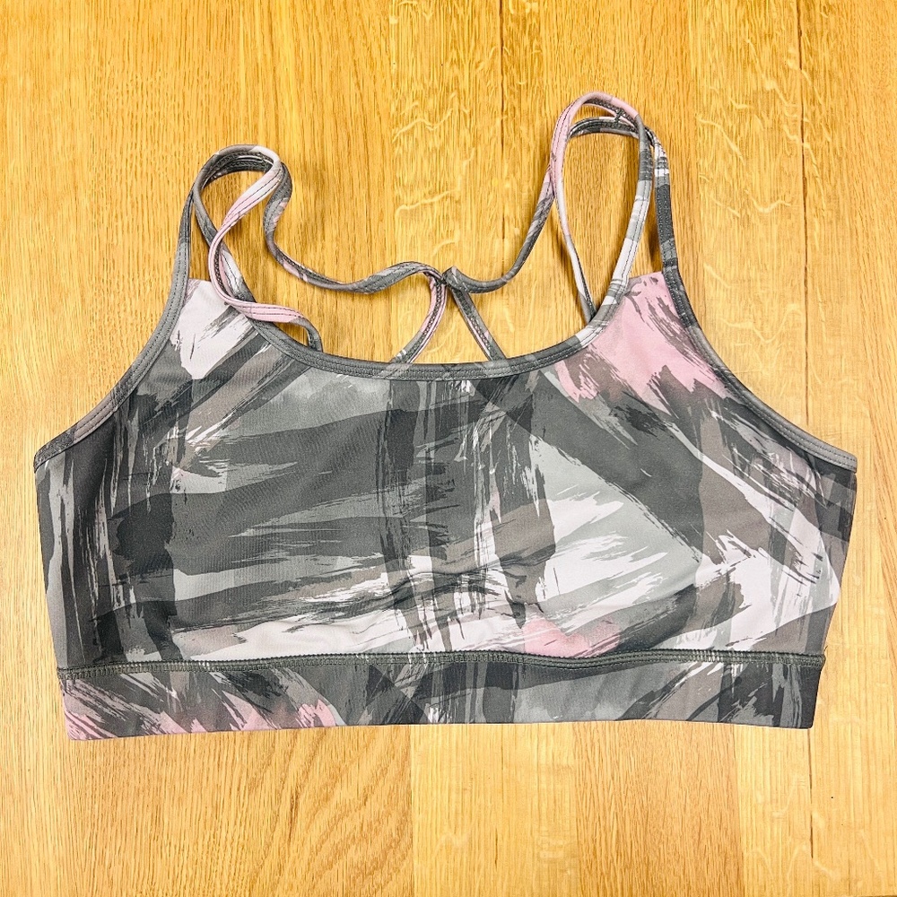 Strappy Gaiam Sports Bra, Low Impact, Green & Pink, Size Large